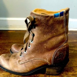 John Fluevog classic brown lace up boots.